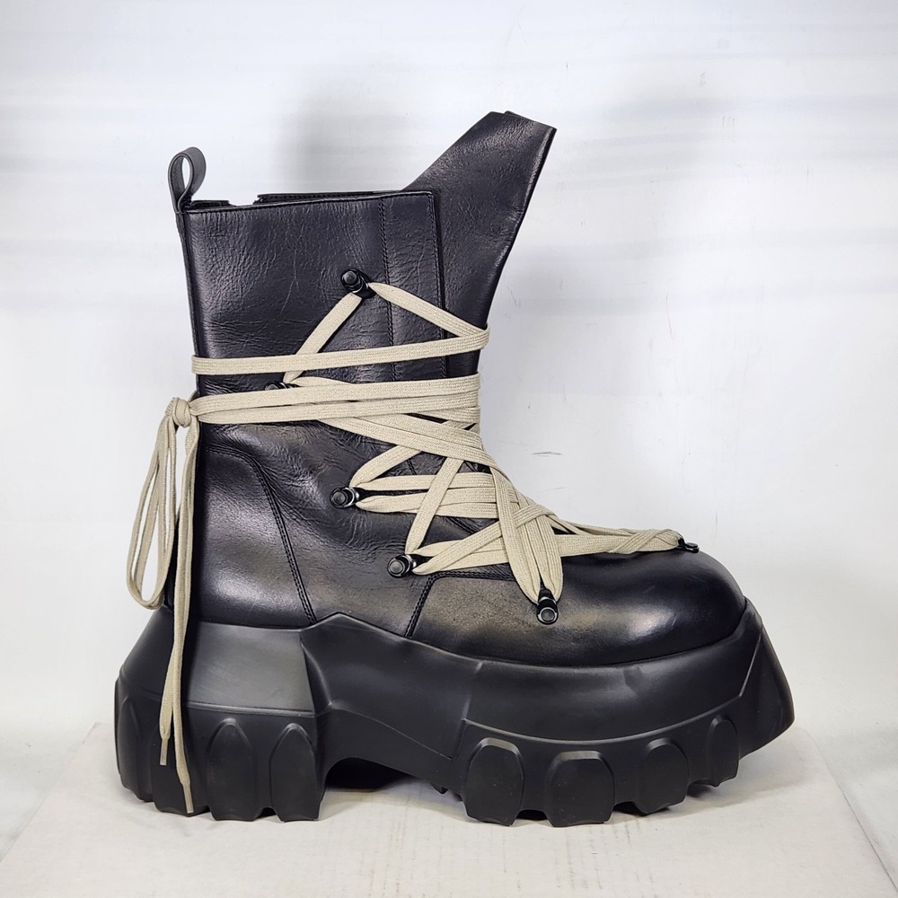 Rick Owens Megalaced Mega Tractor Boots Mens Size 45 Black Pentagram Platform